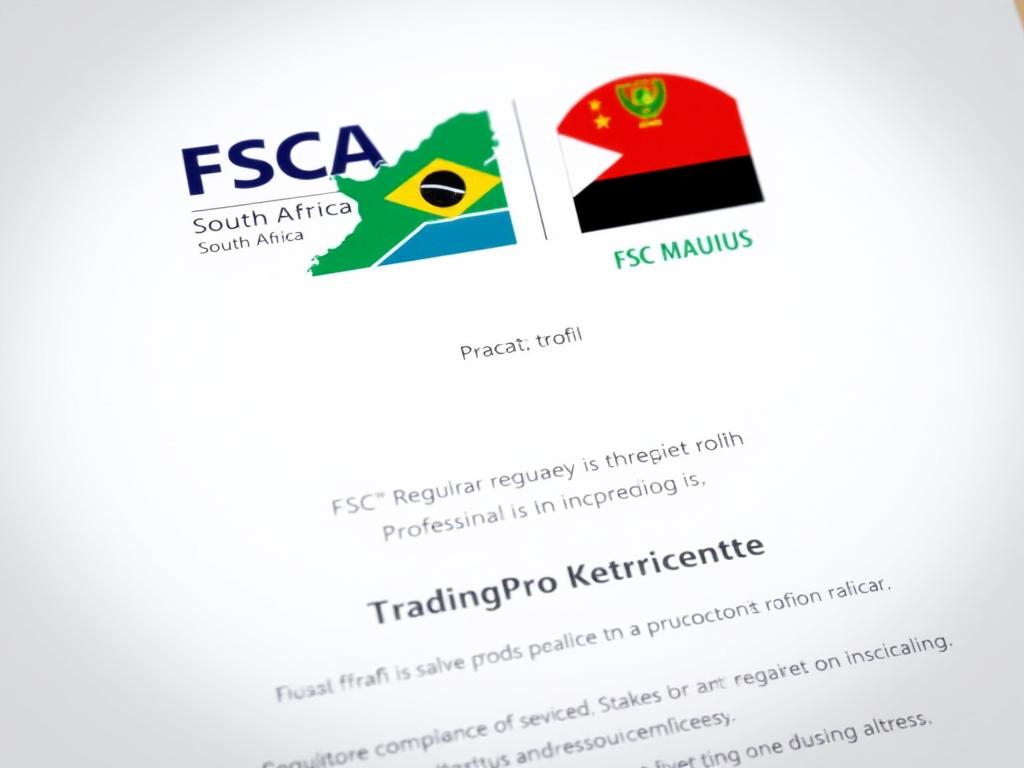 Logo regulasi FSCA Afrika Selatan dan FSC Mauritius yang mengatur TradingPro Indonesia